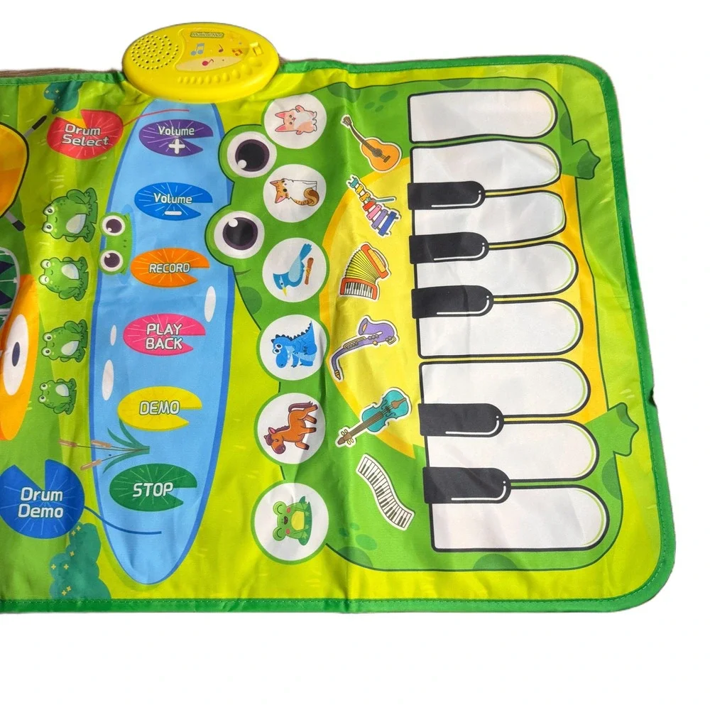Musical Floor Mat Kids Piano Drum Animal Sounds Recording Playback Toy Green